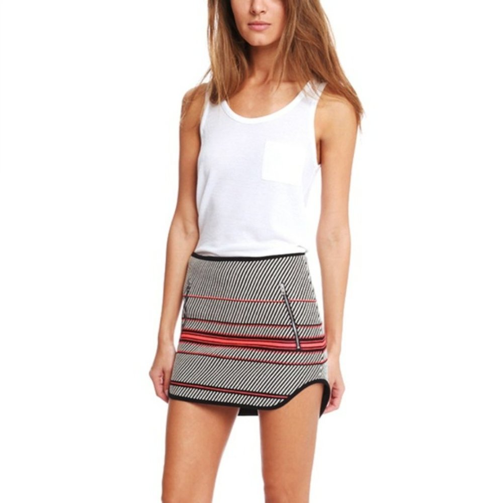 Rag & Bone New York Angular Stripe Embroidered Mini skirt Black White Pink - Picture 9 of 16